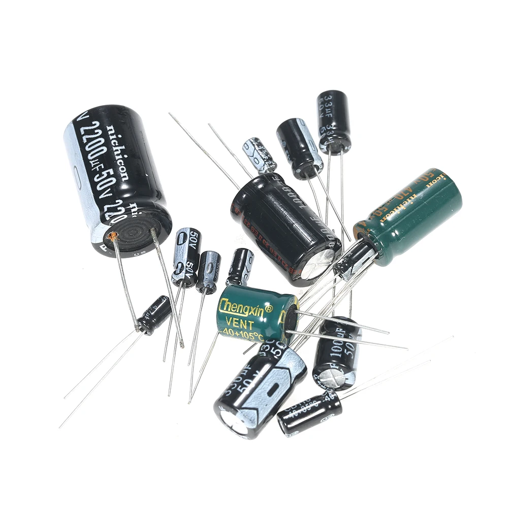 

120pcs 15 Values 1uF-2200uF 50V Electrolytic Capacitors Assorted Kit DIY set capacitor