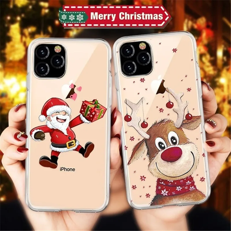 Onevan Прозрачная основа анимированных чур для iPhone XR XS 11 Pro Max X 6 6s 7 Plus Санта Клаус Рогатка мягкий силиконовый