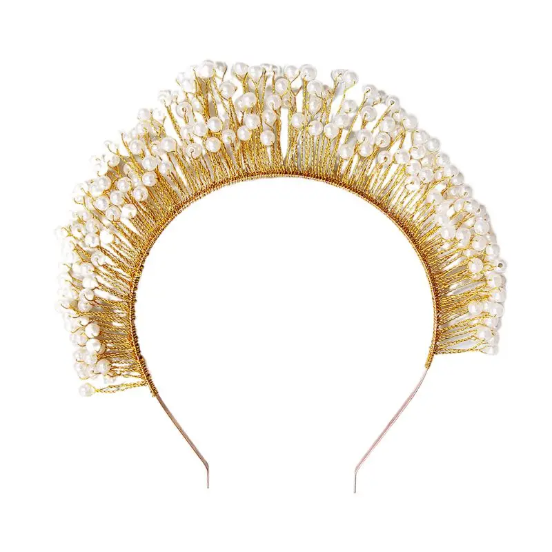Барокко свадебный оголовье медь Имитация Жемчужный обруч для волос Свадебные украшения Корона K4UB