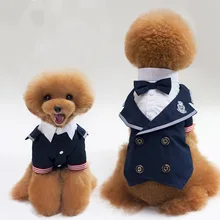 Повседневный стиль, одежда для собак, удобный, дышащий, модный, официальный, темно-синий костюм, галстук-бабочка для домашних питомцев, платье, рубашка, одежда для маленьких собак