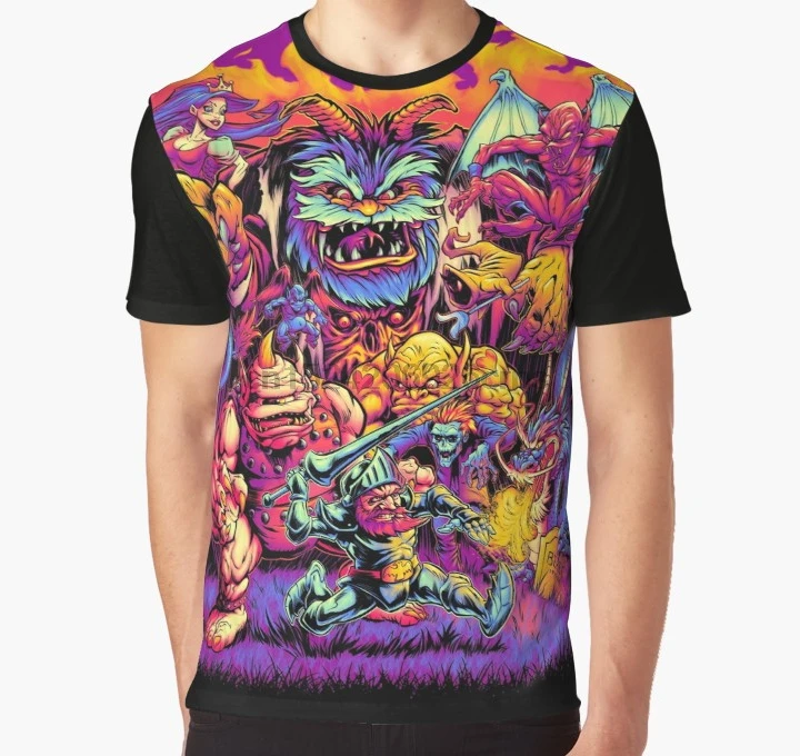 Принт по всему миру, 3D футболка, Мужская забавная футболка, GHOSTS 'N' GOBLINS, полная печать, большой принт, графическая футболка