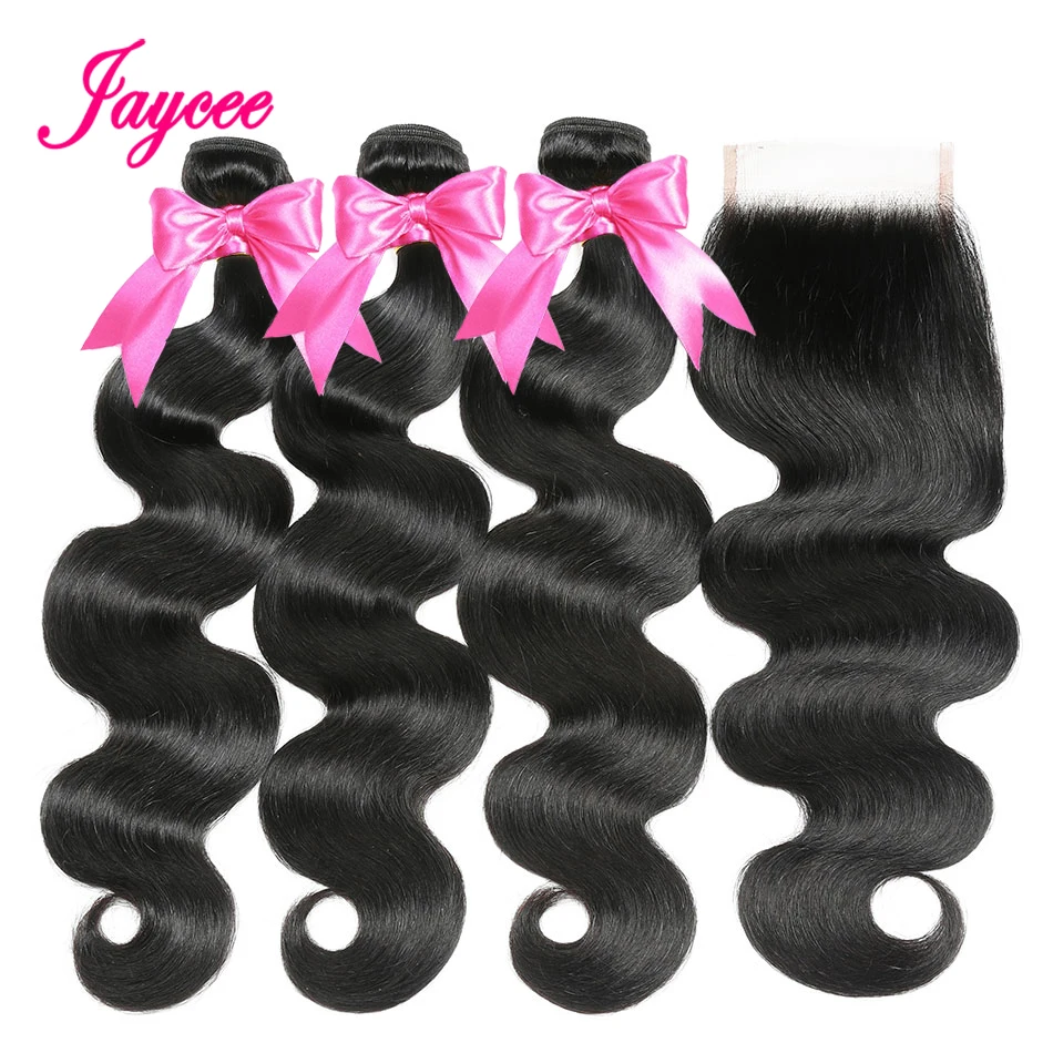 Brazilian Body Wave 3 Bundles With Closure Human Hair Lace 4 Bundles/lot Remy Brazillian Extensions | Шиньоны и парики