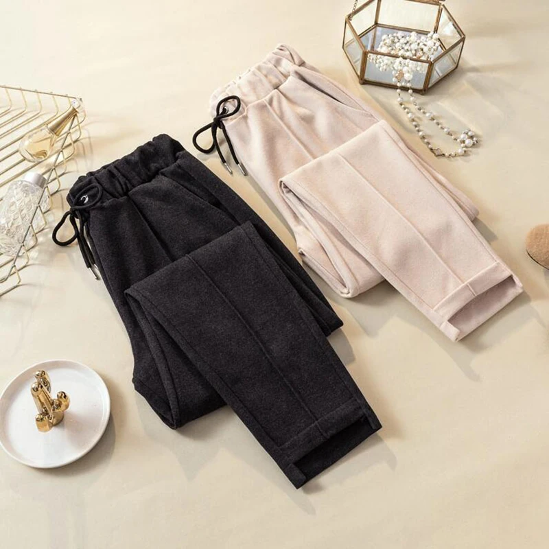 Women Pants Autumn Winter Woolen Harem Pants Elastic High waist Plus Size Casual Trousers Streetwear Black Pants Women Clothing Women Pants Autumn Winter Woolen Harem Pants Elastic High waist Plus Size Casual Trousers Streetwear Black Pants Women Clothing
