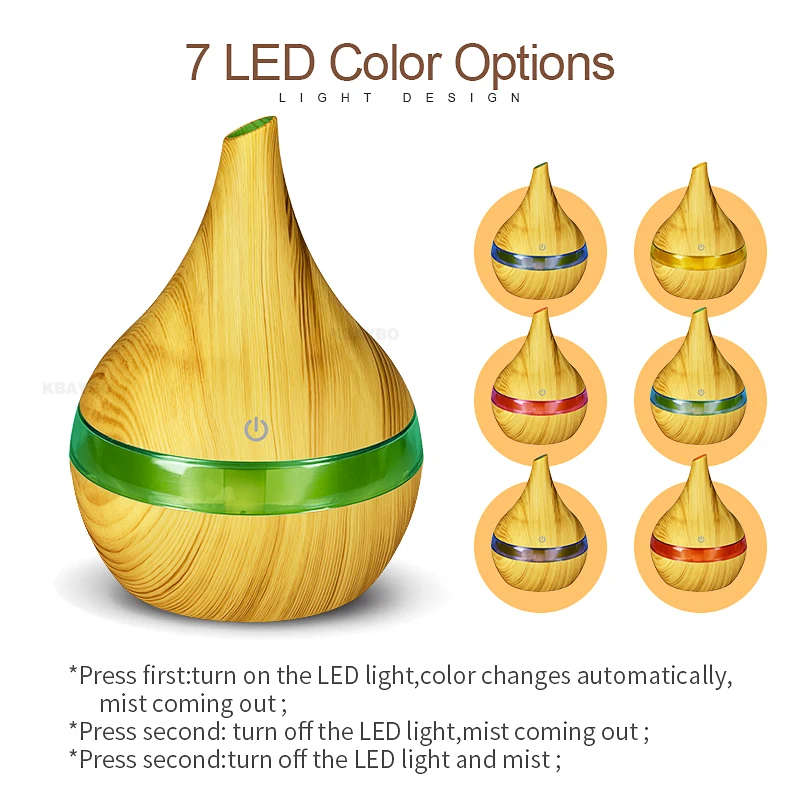 

300ml USB Electric Aroma air diffuser wood grain Ultrasonic air humidifier cool mist maker with 7 colors lights for home