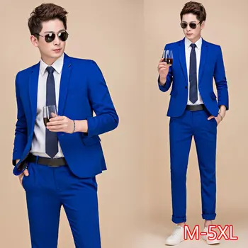 

Pants Suits Plus Size Men Colorful Fashion Wedding 5XL Yellow Pink Green Blue Purple Blazer And Pants