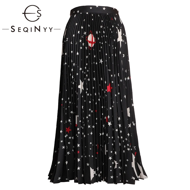 SEQINYY плиссированная юбка Лето Весна Новая модная дизайнерская женская длинная повседневная юбка с принтом звезды и Луны