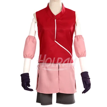 

Anime NARUTO Cosplay Costume Haruno Sakura Role tops+skirt+short+sleeves+gloves Suit Uniform Halloween Party