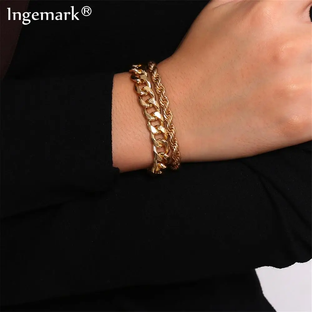 Discount Unique Boho Chunky Thick Chain Bracelets Set for Women Accesorios Mujer Gothic Snake 85Z5kd6M3