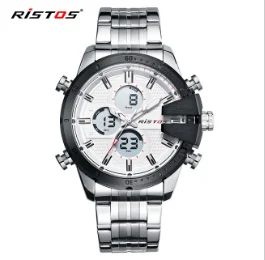 Sliver RISTOS мужские часы Топ люксовый бренд кварцевые наручные часы спортивные часы с хронографом мужские часы с ремешком из нержавеющей стали модные деловые часы - Цвет: Sliver