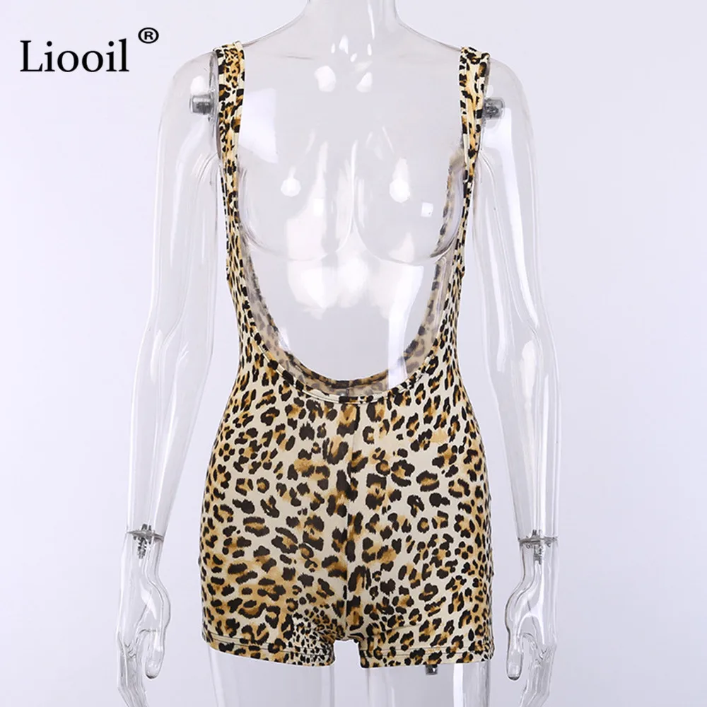 Leopard Liooil шорты с леопардовым принтом и ремешками, сексуальные черные шорты с высокой талией, неоновые зеленые оранжевые облегающие Женские комбинезоны, шорты - Цвет: Leopard