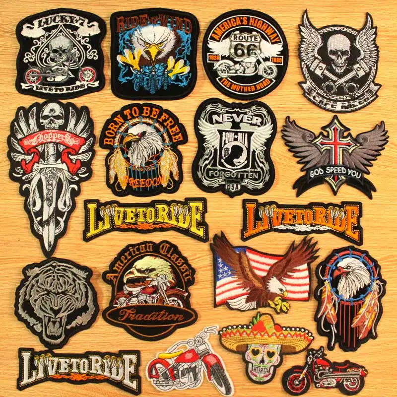 

DIY Punk Eagle Skull Iron On Patches For Clothing Motorcycle Biker Patches Embroidered Badges Jacket Accessories Stripe Sticker