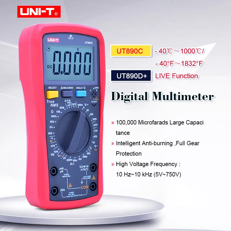 UNI-T UT890C UT890D+ True RMS цифровой мультиметр AC DC Напряжение измеритель тока Сопротивление Емкость ACV Измерение частоты ЖК-дисплей NCV