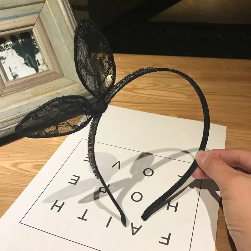 

2020 new Girls black Sexy Lace Ears Of Cat Hair Bands Fashion Solid Hollow Hair Accessories for Women Cute Party Hair Hoop
