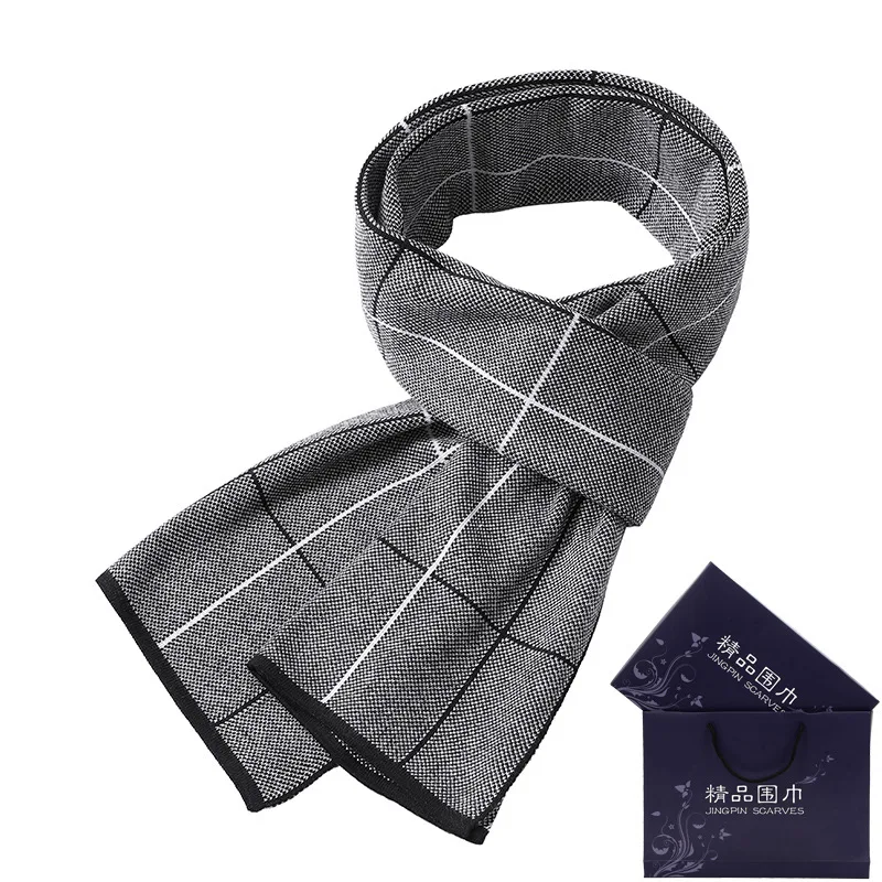 2018 Новый стильный мужской зимний теплый шарф в Корейском стиле клетчатый плотный деловой вязаный искусственный кашемир коробка с