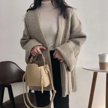 

Warm Cashmere Cardigan Women Long Sleeve Casual Women's Knitted Jacket Solid Loose Cardigan Female Korean Style New