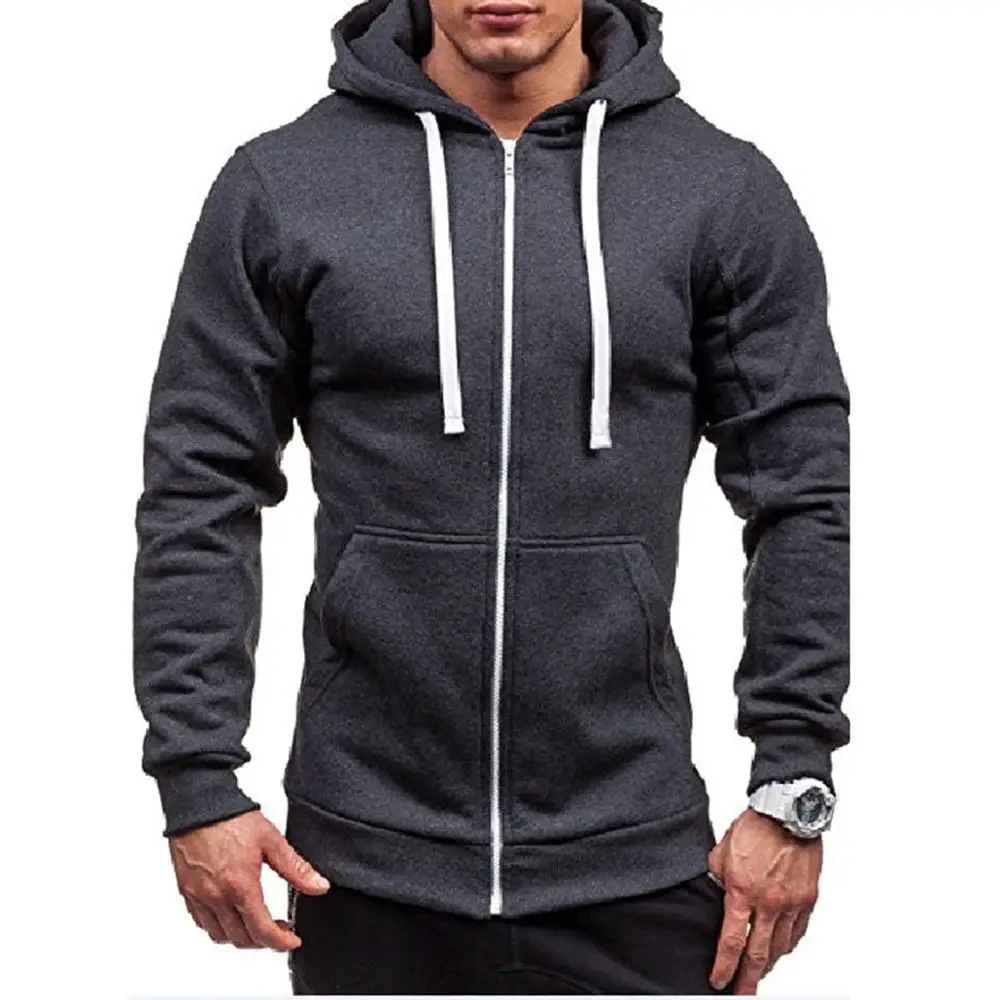 Meihuida Autumn Men Thick Hooded Zip Long Sleeve Muscle Warm Zip-Up Hoodie Gym Sports Casual Fit Sweatshirt