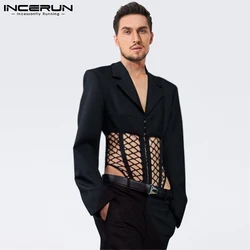Men's Sexy Leisure Hot Sale Jumpsuits Male Long Sleeved Breathable Mesh Patchwork Suits Shirt Jumpsuits S-5XL INCERUN Tops 2021