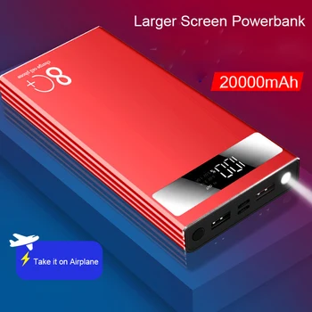 

20000mAh External Battery Phone Charger Poverbank Mirror Led digital Power Bank For xiaomi iPhone Huawei Smart Phone