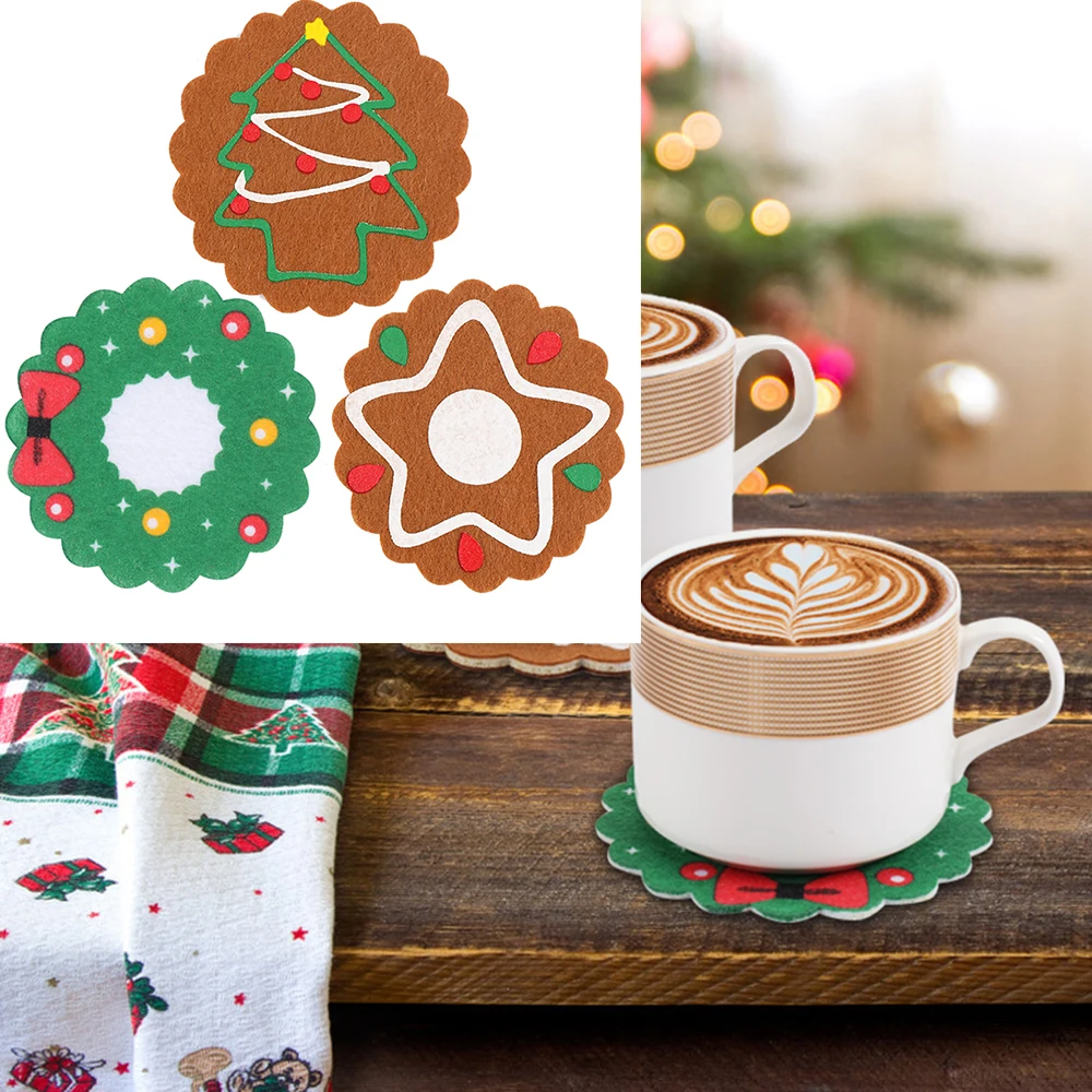 drink coasters Xmas Tree/ Star/ Garland Pattern Coasters Placemat Christmas Dinner Table Decor onderzetters voor glazen