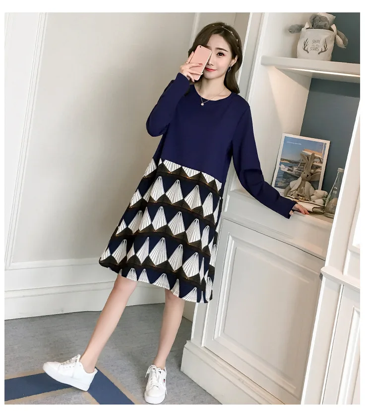 

2018 Early Spring New Style Pregnant Women Dress Maternity Dress Korean-style Loose-Fit Dress Sweet Pregnancy