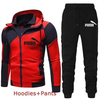 

Two piece track and field jogging fitness bike suit men's zipper Hoodie sportswear thick Hoodie + outdoor fitness pants sports s