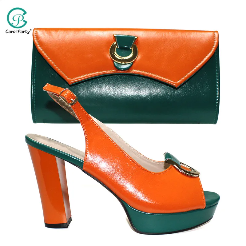 orange sandals and matching bag