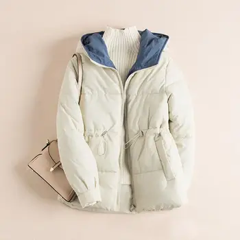 

Women Winter Down Cotton Jacket Pure Color With Thick Cotton Clothes Solid Hidden-Interlocking Hooded Cotton-Padded Jacket