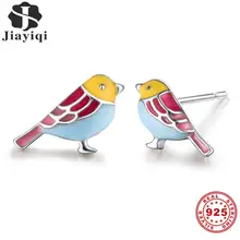Jiayiqi милые красочные серьги-гвоздики в виде птицы для Для женщин девочек 925 пробы SilverJewelry модные серьги праздничные подарки на день рождения