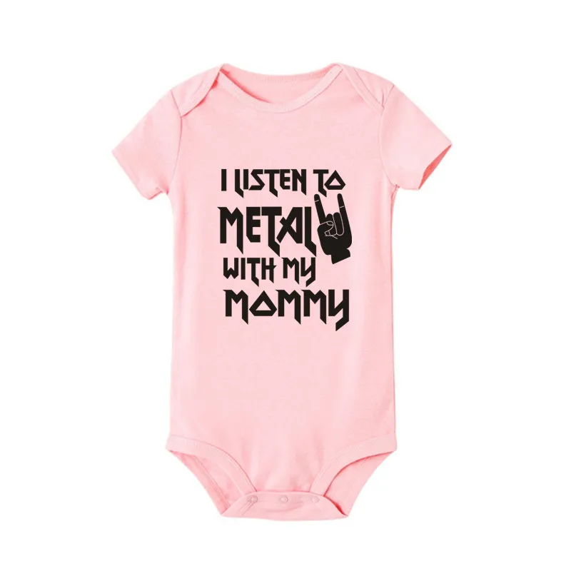 I Listen to Metal with My Mommy and Daddy Baby Bodysuits Cotton Soft Baby Body Suit Short Sleeve Jumpsuit Baby Boy Girl Outfits 4