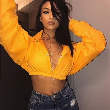 

2020 Fashion Button Women Jackets Long Sleeve Spring Casual Solid Outerwear Turn Down Collar Basic Slim Cropped Coats