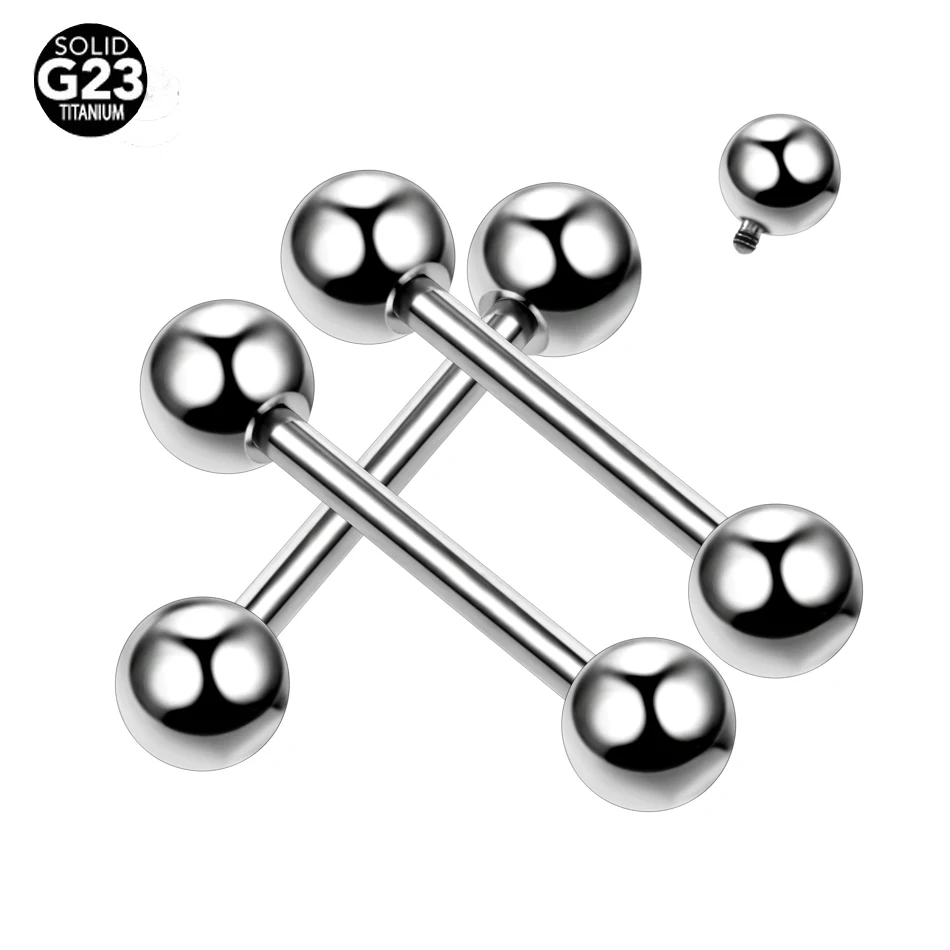 10Pcs/lot 14G G23 Titanium Internally Thread Tongue Ring Barbells Studs