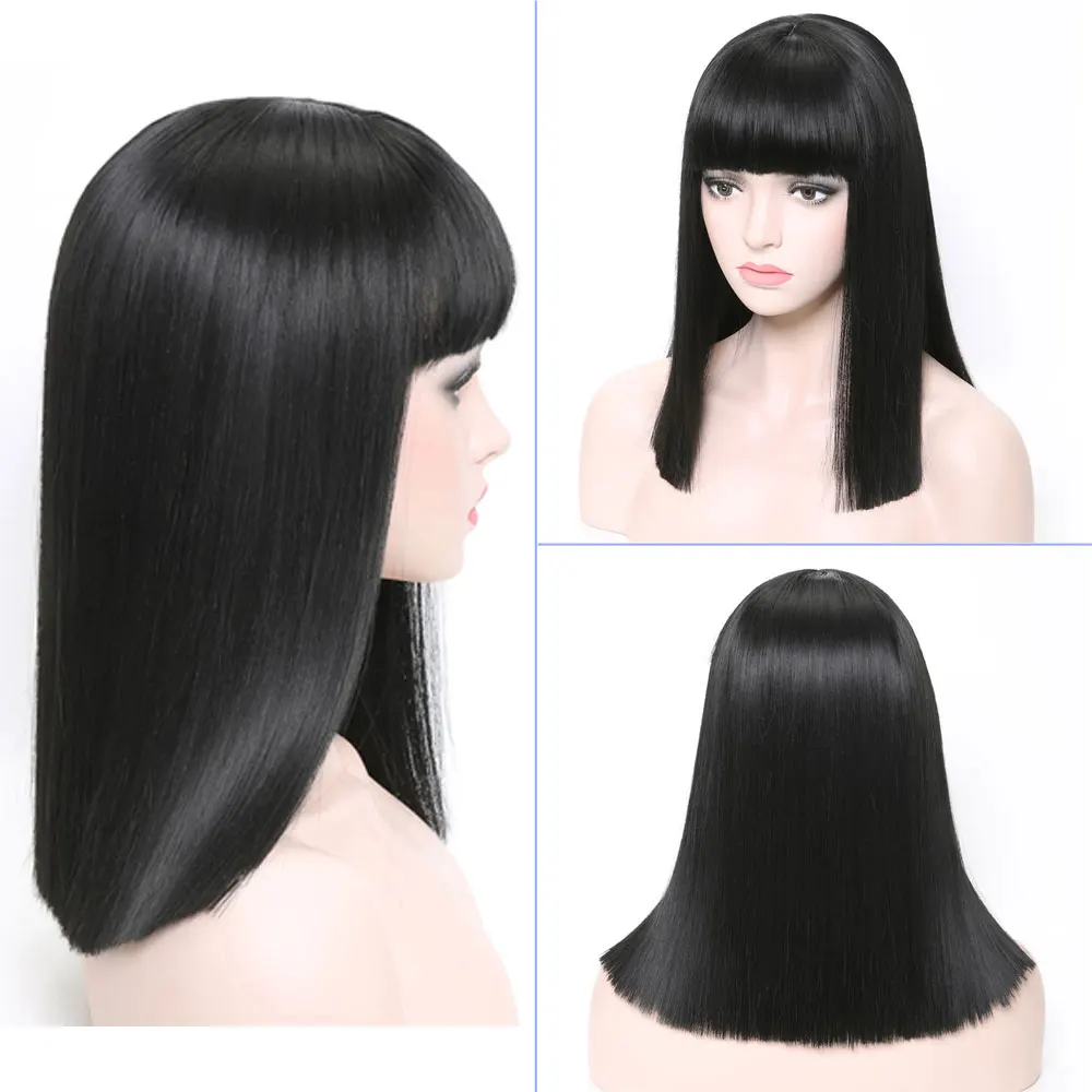 COSYCODE Black Wig with Bangs 16'' Shoulder Length Cosplay Wigs for Women Synthetic Heat Resistant Full | Шиньоны и парики