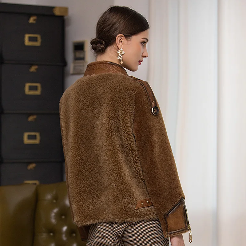 Пальто из натурального меха, Женская куртка из натуральной кожи, осенне-зимнее пальто из овчины, женская одежда, винтажные Короткие топы ZT4410