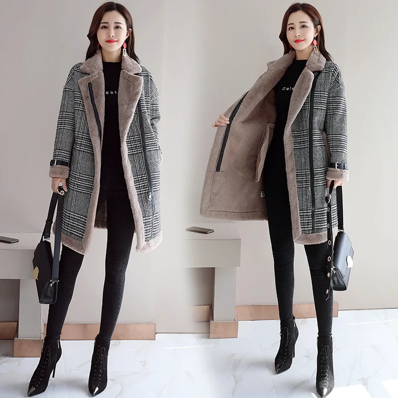 

2019 Winter New Style Korean-style Loose-Fit Slimming Elegant Thick plus Velvet Warm Plaid Woolen Coat