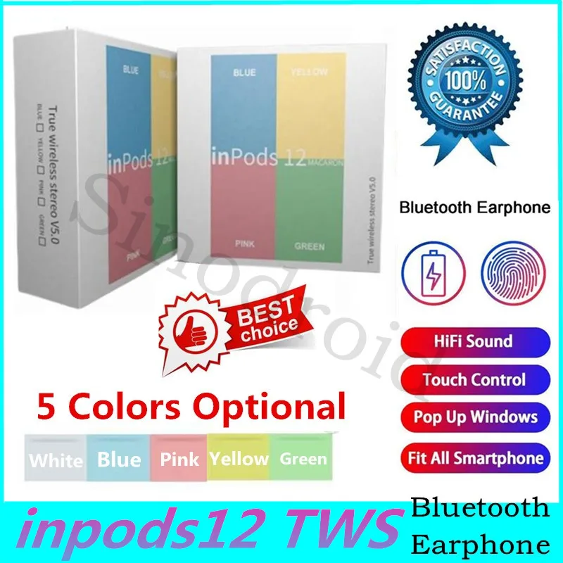 Inpods 12 TWS v5.0 Bluetooth наушники Беспроводная Музыка Handsfree автомобильный драйвер