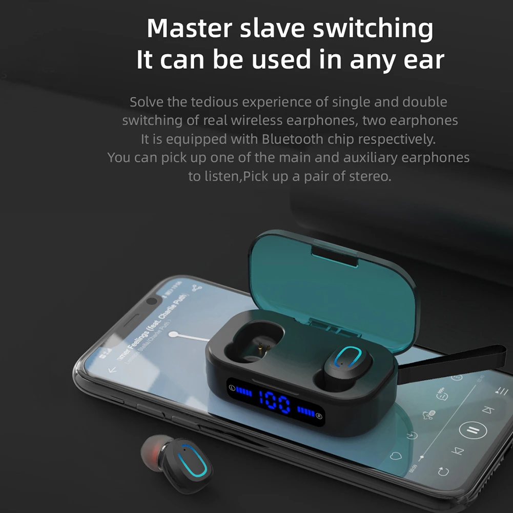 Bluetooth 5 0 Wireless Headphones LED Display HIFI Sounds Handsfree Sports Earbuds Noise Canceling Stereo Game Earpiece