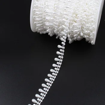 

2Yards Beaded Lace Trims White Ribbon For Wedding Dress DIY Handmade Garment Accessories Home Party Decoration