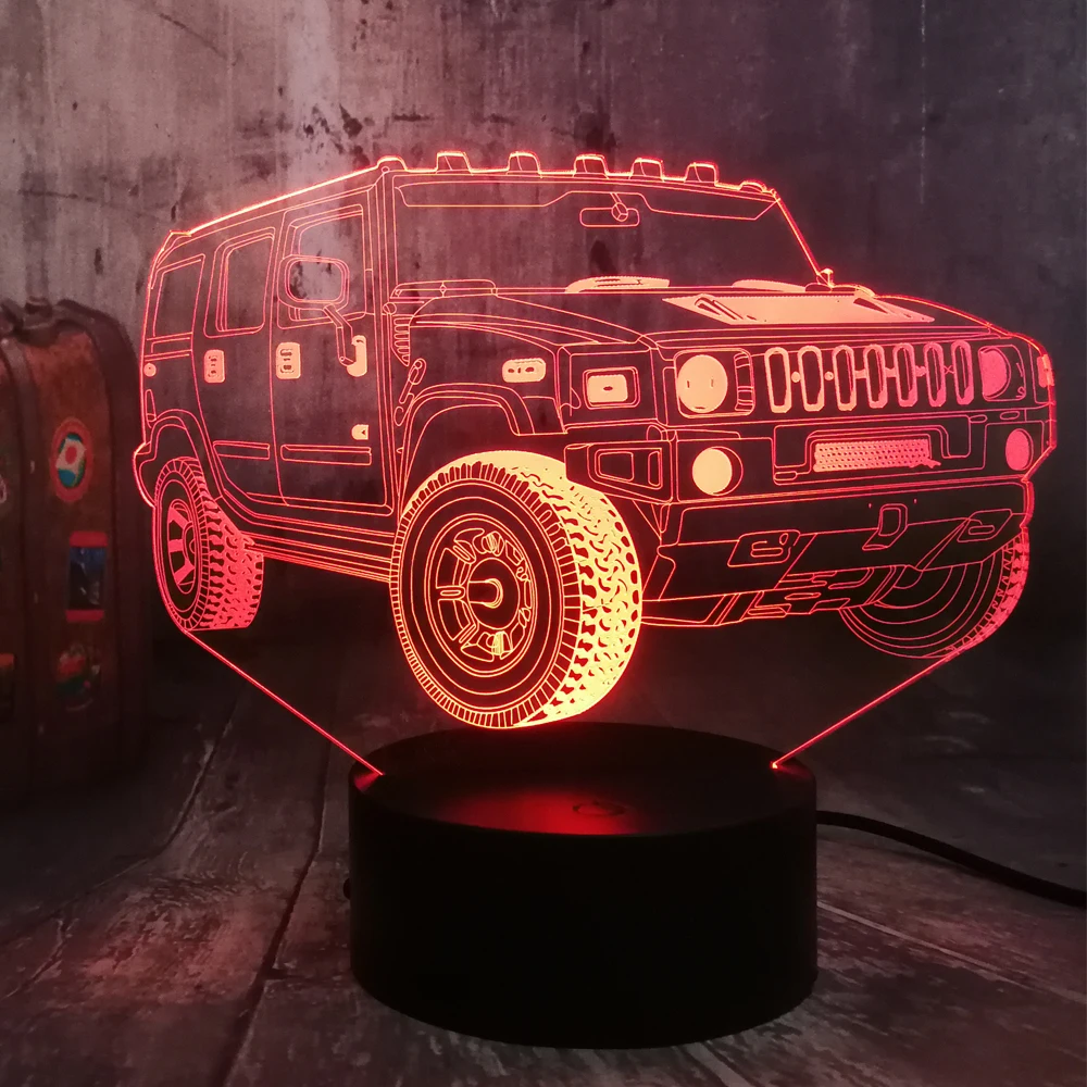 Клёвый автомобиль Hummer транспортировки 3D светодиодный ночной Светильник Иллюзия