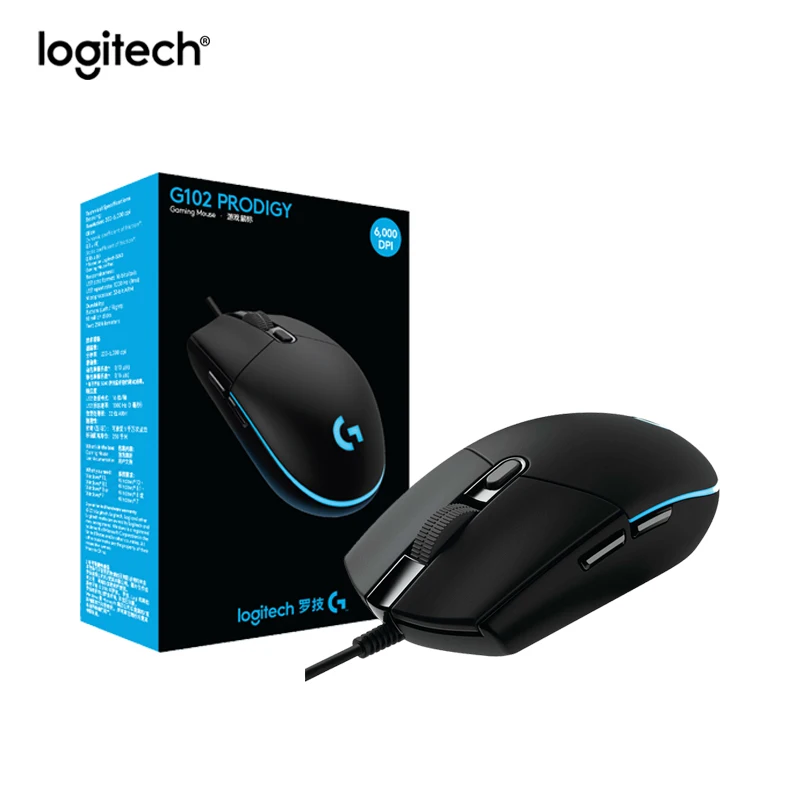 Проводная игровая USB мышь logitech G102 PRODIGY 8000 dpi, цветной светодиодный дисплей 16,8 м, 6 кнопок-международная версия-объемный пакет