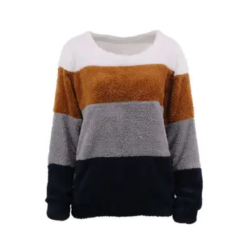 

Winter Spring Fashion Hoodies Casual Loose Pullover O-neck Striped Plush Warm Sweatshirt Tracksuit