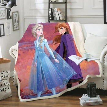 

Cartoon Disney Frozen Elsa and Anna Character Blanket 3D Print Sherpa Blanket on Bed Home Textiles Dreamlike Style Girl Children