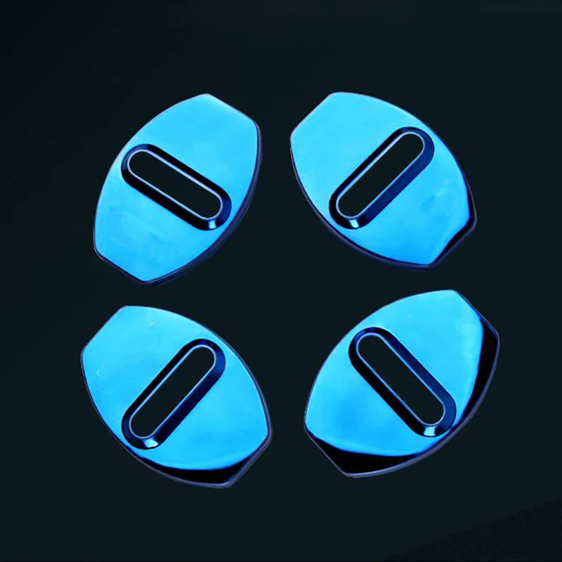 BLUE 4 шт. нержавеющая углеродное волокно серебро черный синий дверной замок Защитная крышка пряжка украшение для Audi A3 A4 A5 A6 A7 A8 TT R8 Q5 Q3 - Цвет: BLUE