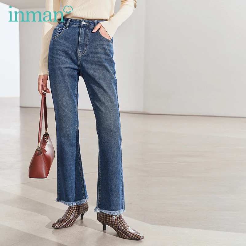 INMAN, весна, Новое поступление, Ретро стиль, средняя талия, стройнящие, расклешенные, джинсы