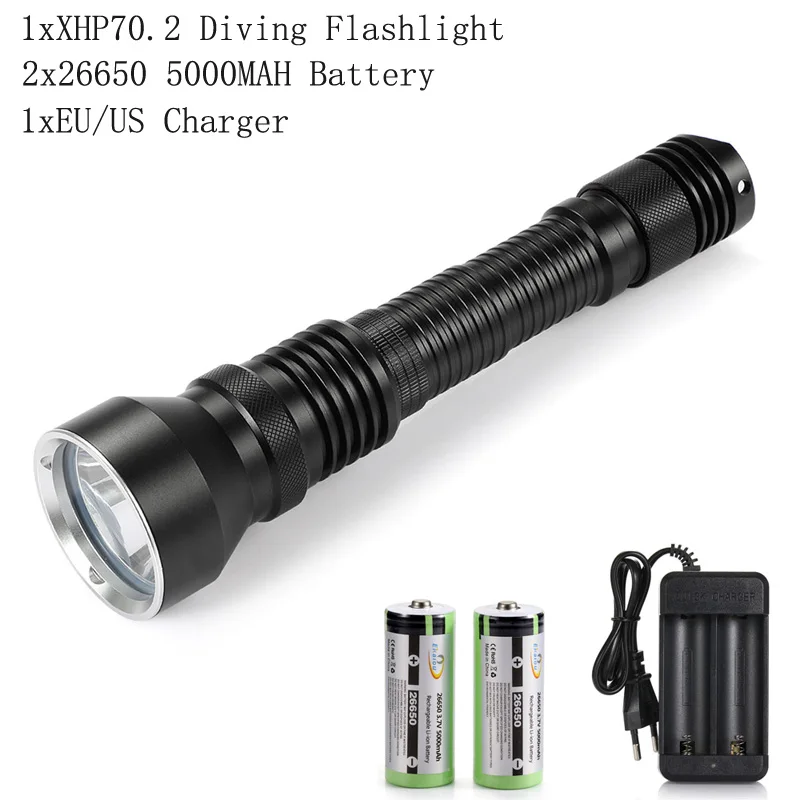 Package C Высокая яркость XHP70.2 дайвинг вспышка светильник белый/желтый светильник светодиодный погружной светильник 18650/26650 фонарь подводный тактический охотничий фонарь - Испускаемый цвет: Package C