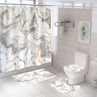 White Marble Shower Curtain Luxury Golden Modern With Non Slip Rug For Bathroom Curtain Waterproof Polyester Home Decor 180×180