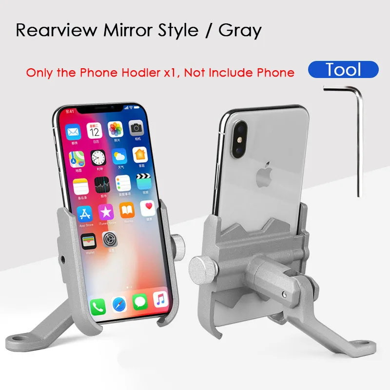 Rearview Mirror Gray Велосипедный держатель для телефона Сверхлегкий Алюминиевый Сплав мотоцикл велосипед Телефон Кронштейн регулируемый подходит 4,5-6,8 Inche смартфон часть - Цвет: Rearview Mirror Gray