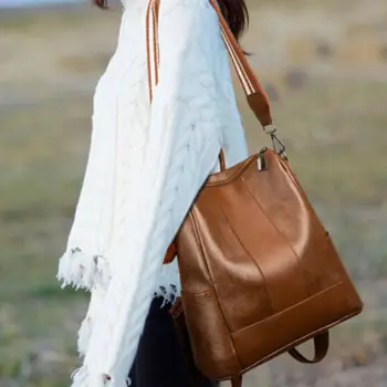 

Large Capacity Backpack Women Real Soft PU Leather Shoulder Bags Ladies Handbag Waterproof Messenger Tote Shoulder Bag