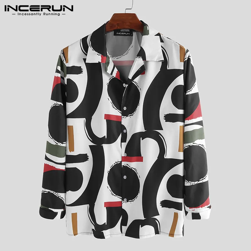 Kopen Incerun 2019 Fashion Print Mannen Shirt Revers Kraag Streetwear Lange Mouw Ademend Hawaiian Casual Shirts Mannen Chic Camisa S 5XL