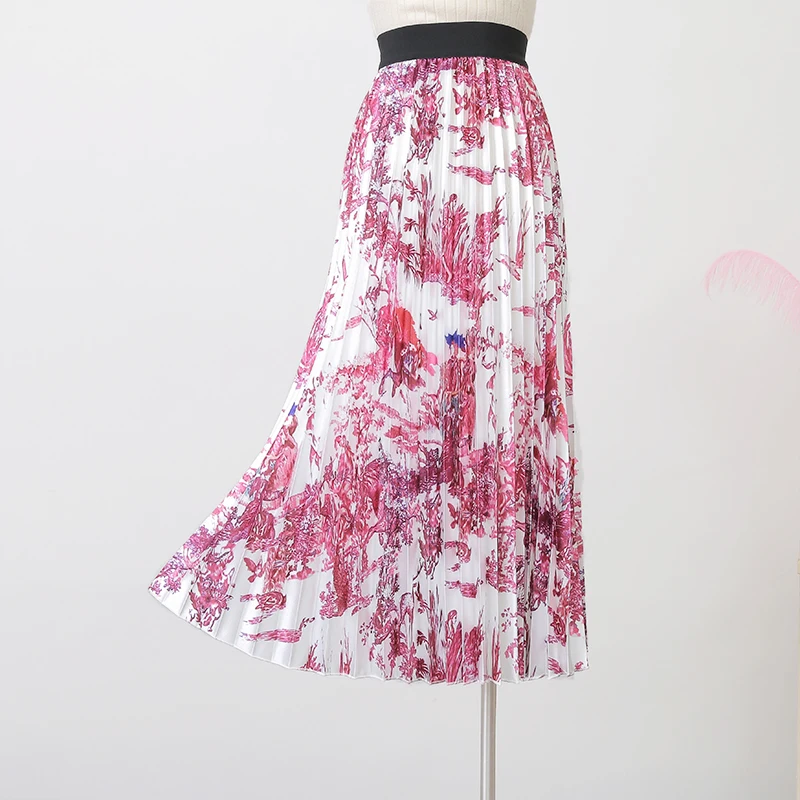 Женская юбка, новинка, высокая талия, принт, дикая, средняя длина, Ретро стиль, простая, модное, плиссированная юбка