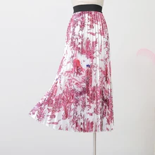 Женская юбка, новинка, высокая талия, принт, дикая, средняя длина, Ретро стиль, простая, модное, плиссированная юбка